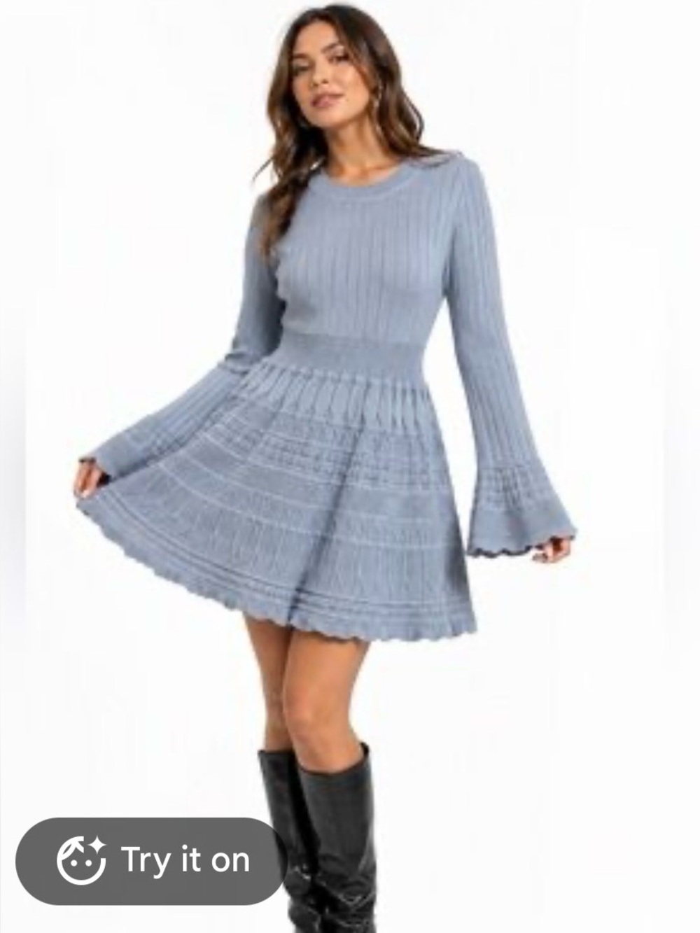 Willow & Wind long sleeve mixed-knit sweater dress in country blue. Size S